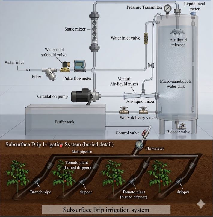 Tomato yield increase in drip irrigation improved by micro-nanobubbles